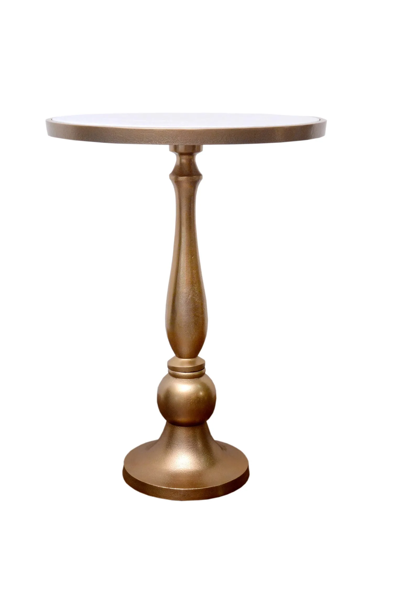 Alegra White Marble Gold Pedestal Accent Side Table