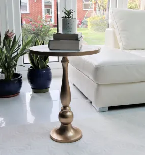 Alegra White Marble Gold Pedestal Accent Side Table