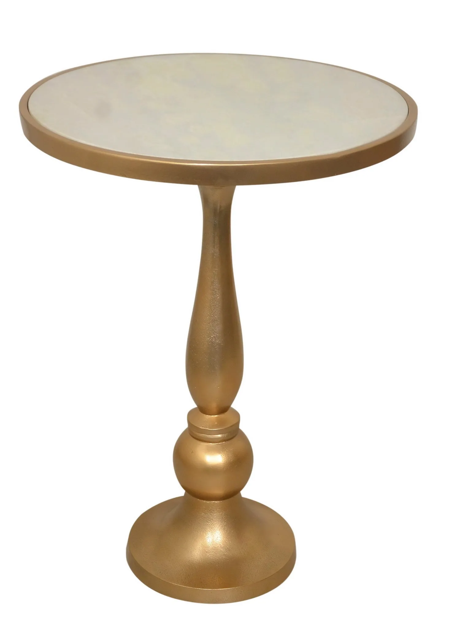 Alegra White Marble Gold Pedestal Accent Side Table