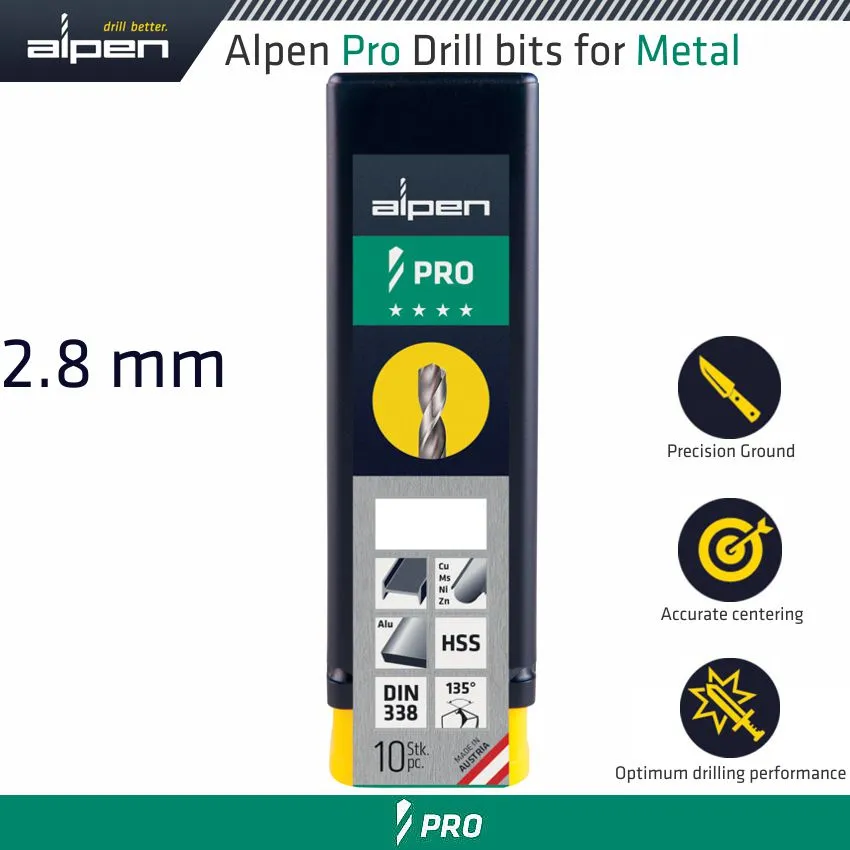 ALPEN ALPEN PRO 2.8 MM HSS DRILL DIN 338 RN 135 WITH SPLIT POINT BULK ALP9540028