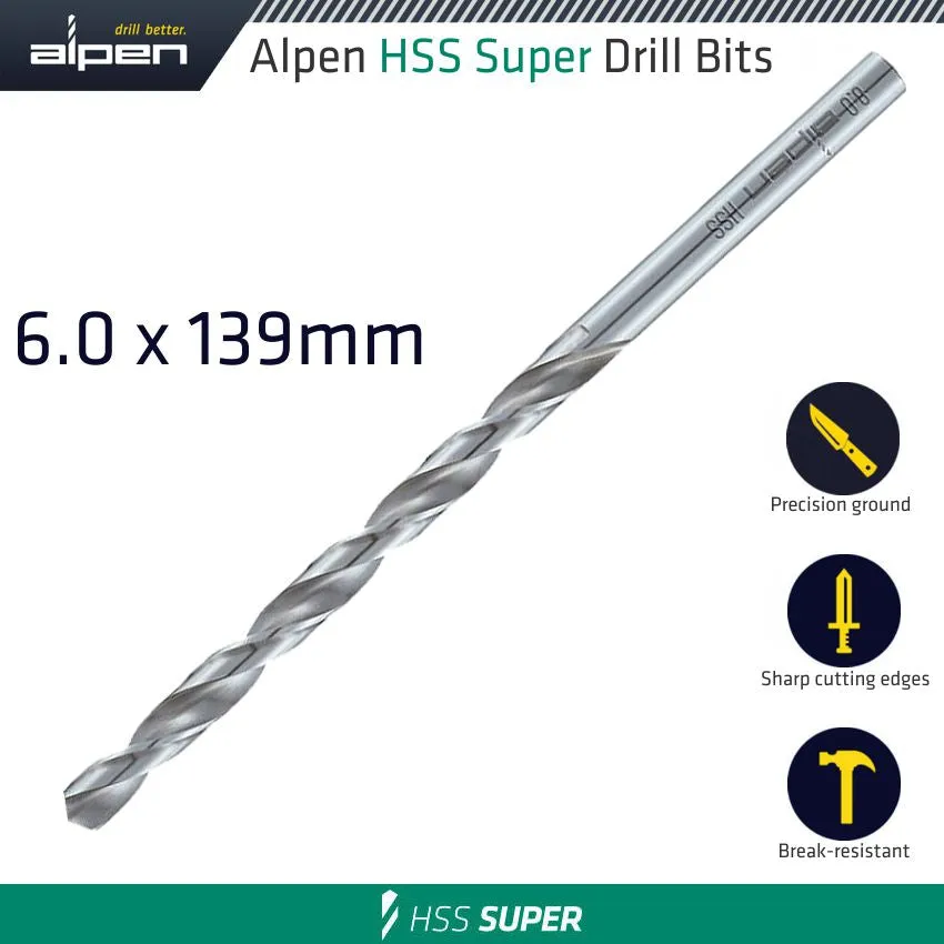 ALPEN HSS DRILL BIT LONG 6 X 139MM BULK ALP55106