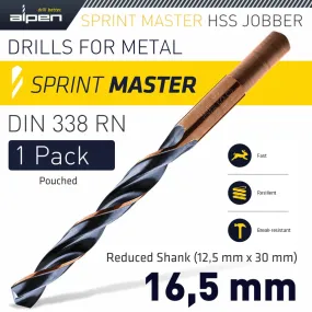 ALPEN HSS SPRINT MASTER 16.5MM RED SHANK 12.5MM X1 SLEEVED DIN338 ALPEN DRIL ALP6480165