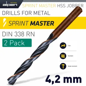 ALPEN HSS SPRINT MASTER  4.2MM X2 SLEEVED DIN338 ALPEN DRILL BIT ALP6180042