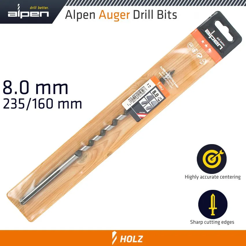 ALPEN WOOD AUGER DRILL BIT 8 X 235MM ALP21608