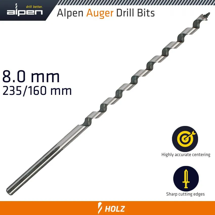 ALPEN WOOD AUGER DRILL BIT 8 X 235MM ALP21608