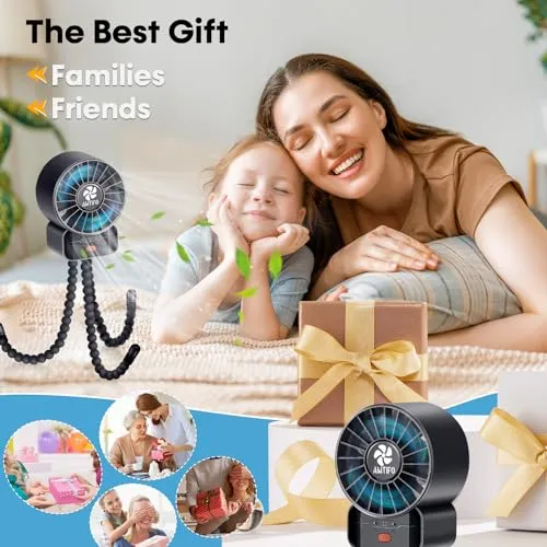 AMTIFO Baby Stroller Fan Portable: High Power Mini Baby Fans Rechargeable 4 Speeds - Flexible Small Tripod Clip On Fan Strong Legs for Car Seat Bed Golf Cart Beach Tent Bike Treadmill