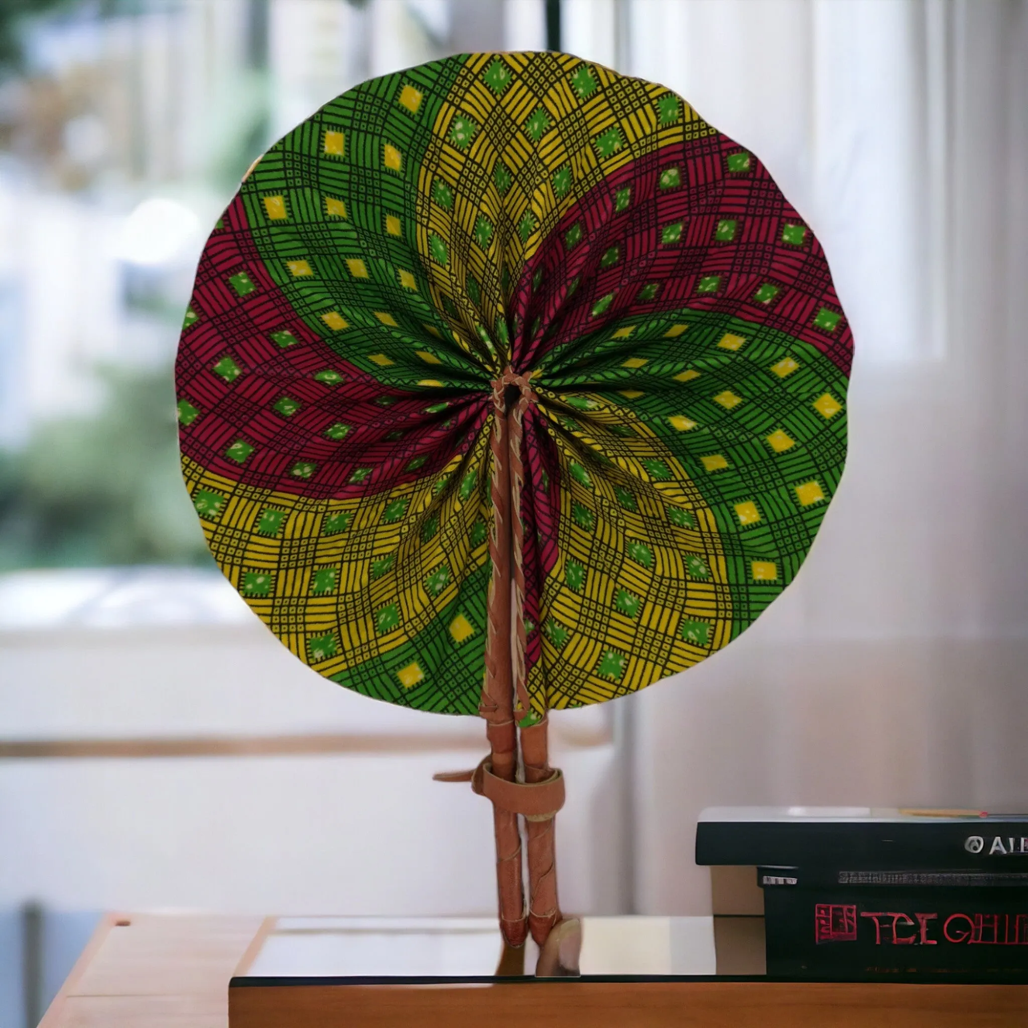 Ankara Print - Hand Held Fan (Yellow, Pink, Green)