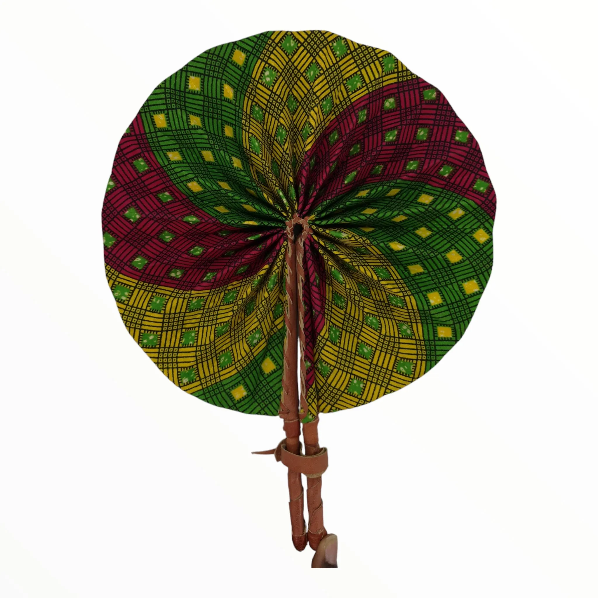 Ankara Print - Hand Held Fan (Yellow, Pink, Green)