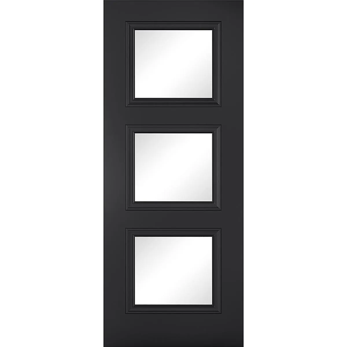 Antwerp 3 Pane Black Primed Single Evokit Pocket Door - Clear Glass