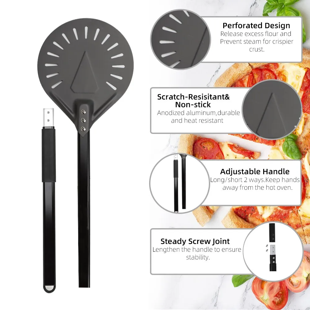 Anygleam Pizza Shovel 118cm Silver for Perforated Peel with Metal Handle Oven Turning Baking Accessory