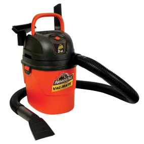 Armor All Vac-Mate AA155 Wet and Dry Vacuum, 1.5 gal, 42 cfm Air, Foam Wet, Reusable Cloth, 55 W, 120 VAC, Orange :EA: QUANTITY: 1