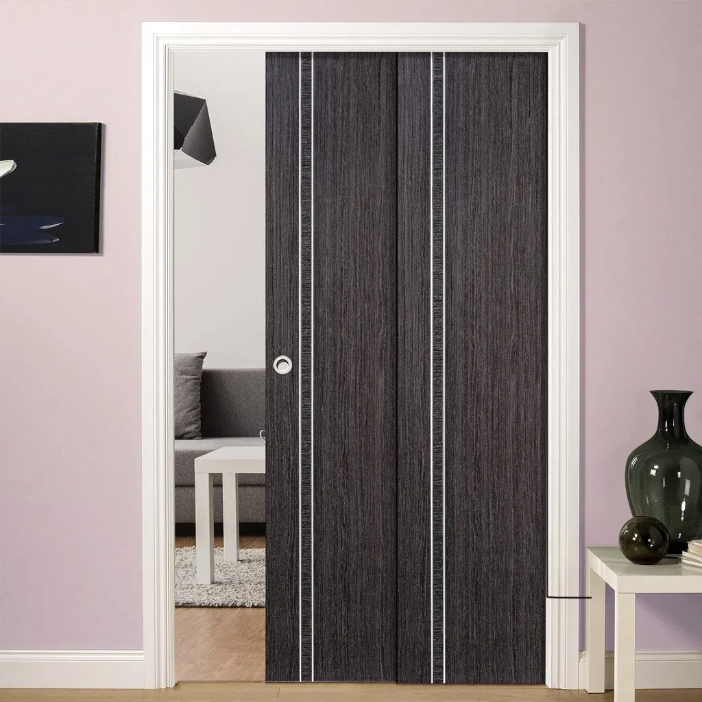 Ash Grey Zanzibar Staffetta Twin Telescopic Pocket Doors - Prefinished