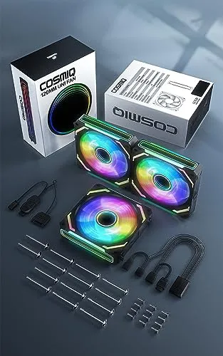 AsiaHorse COSMIQ 120mm PC RGB Fans Computer Case Fans, 5V 3-PIN Connector Daisy Chain PWM Cooling Fans with Controller for Cases CPU Liquid Coolers (Black COSMIQ Forward Fan, Black-1Pack)