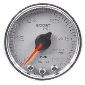 AutoMeter P30421 GAUGE; BOOST; 2 1/16in.; 60PSI; STEPPER MOTOR W/PEAK/WARN; SLVR/CHRM; SPEK-PRO