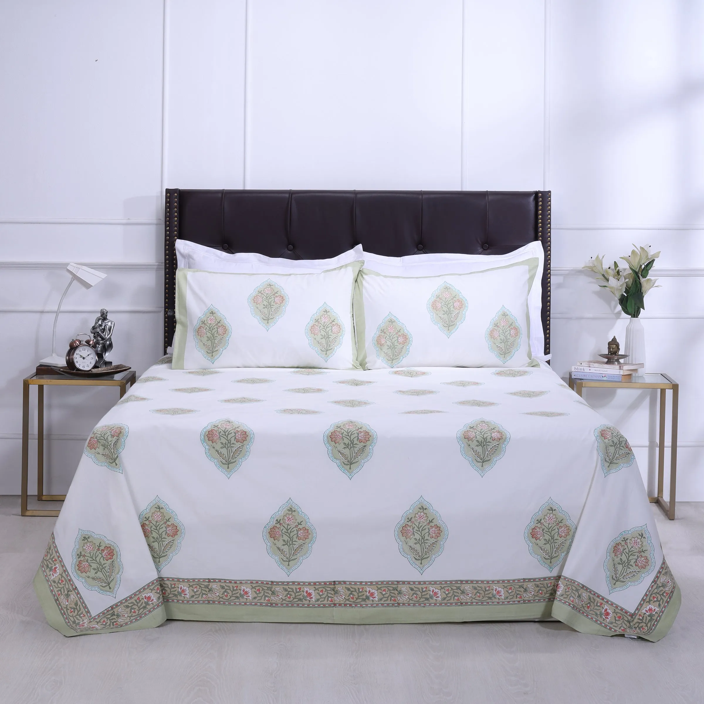 Bagh E Nargis Olive Cotton Percale Bedsheet