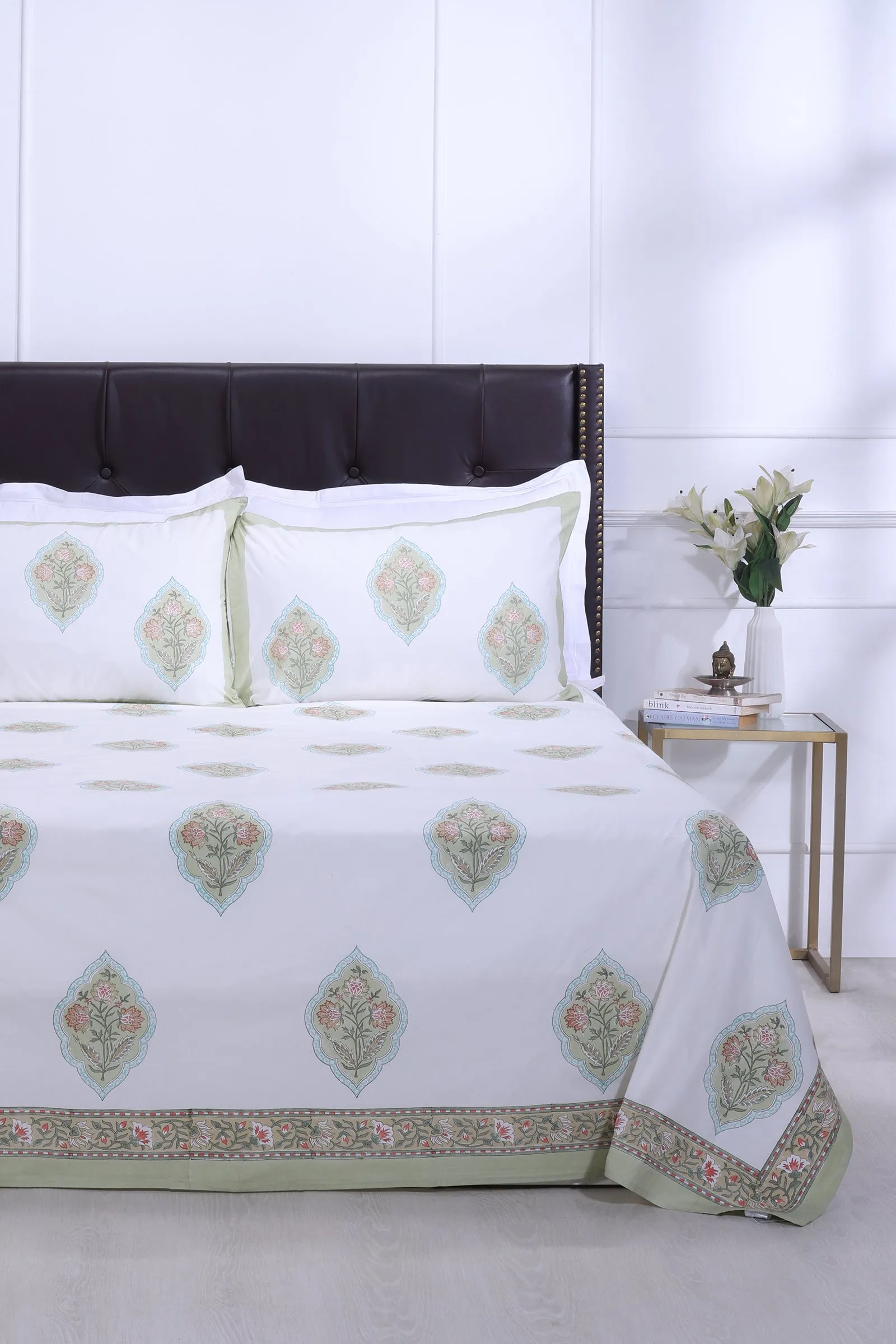 Bagh E Nargis Olive Cotton Percale Bedsheet