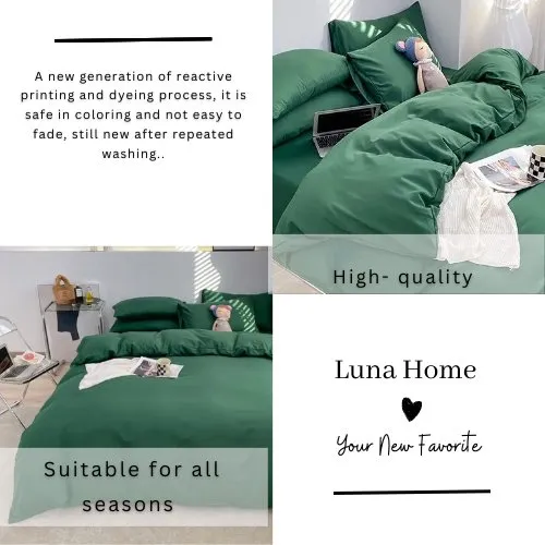 Basic Premium Single, Set of 4 Pieces, Duvet Cover Set, Green color.