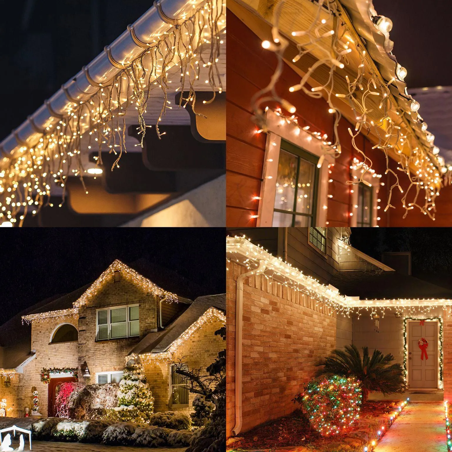 Battery Operated 8 Function LED Icicle Lights (180 Lights) - Warm White Lights