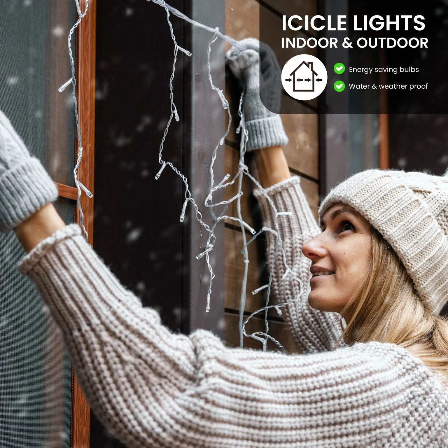 Battery Operated 8 Function LED Icicle Lights (180 Lights) - Warm White Lights