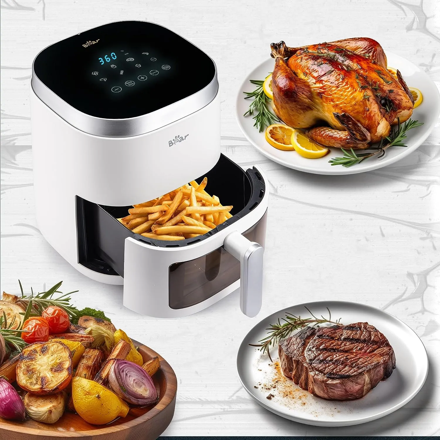 Bear Air Fryer QZG-F15E3, 5.3Qt with Easy-View window