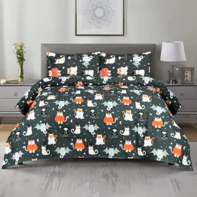 BED SHEET MOONLIT FELINE & BAT - KING