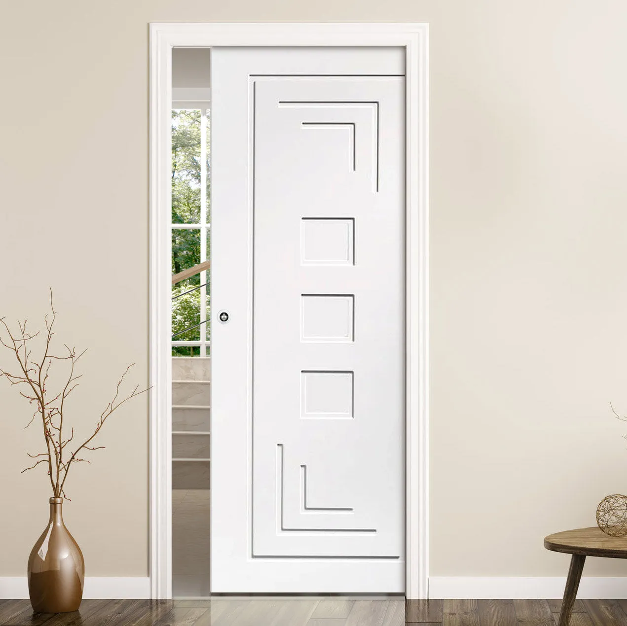 Bespoke Altino Flush Single Pocket Door - White Primed