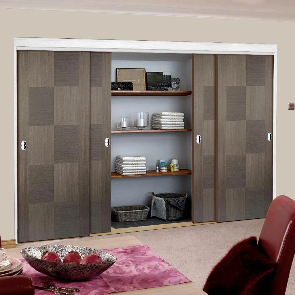 Bespoke Apollo Chocolate Grey Flush Door - 4 Door Maximal Wardrobe and Frame Kit - Prefinished