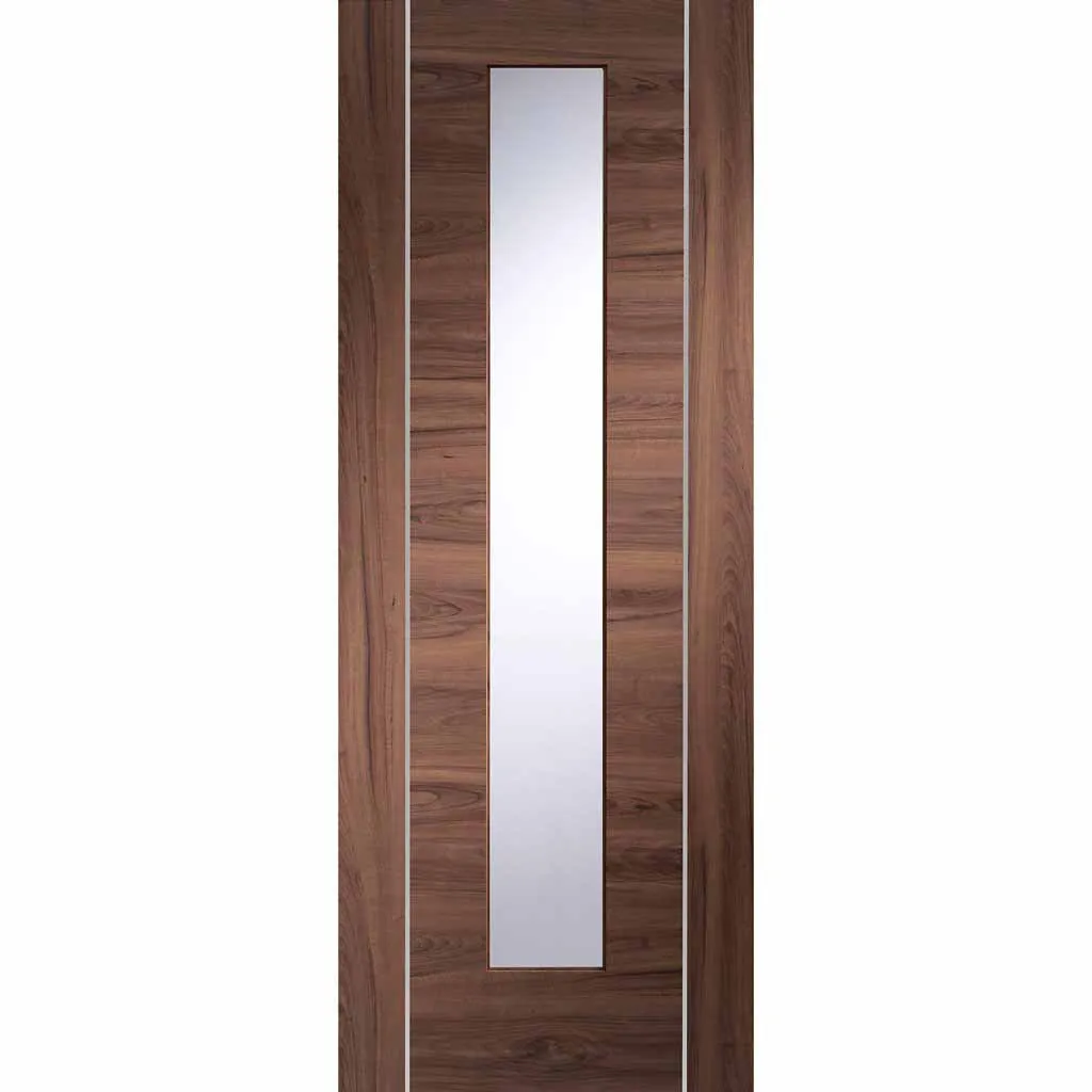 Bespoke Forli Walnut Glazed Double Pocket Door - Aluminium Inlay - Prefinished