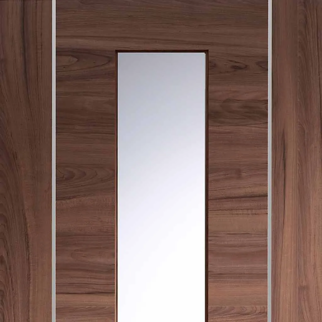 Bespoke Forli Walnut Glazed Double Pocket Door - Aluminium Inlay - Prefinished