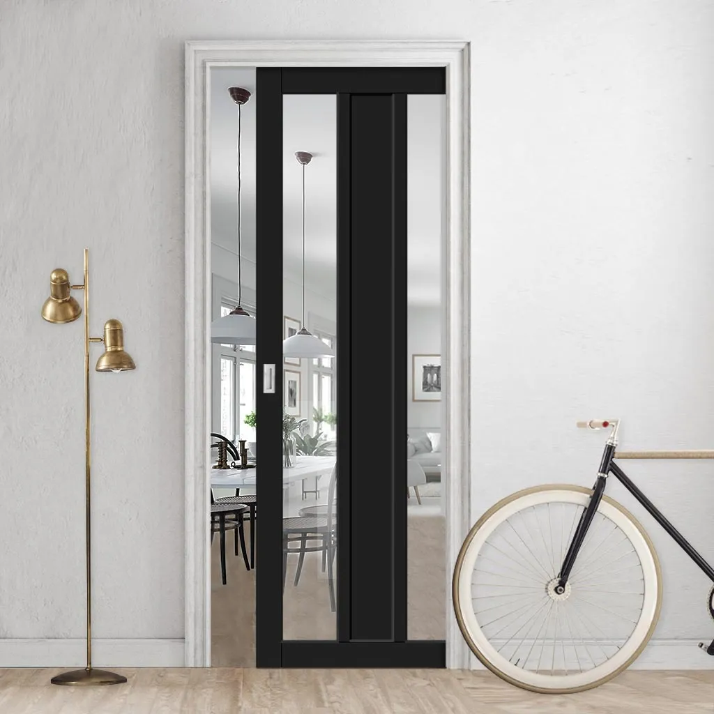 Bespoke Handmade Eco-Urban® Avenue 2 Pane 1 Panel Single Evokit Pocket Door DD6410G Clear Glass - Colour Options