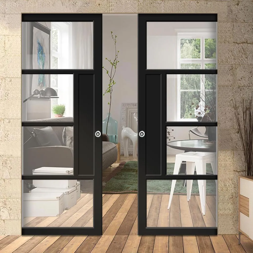 Bespoke Handmade Eco-Urban® Boston 4 Pane Double Absolute Evokit Pocket Door DD6311G - Clear Glass - Colour Options