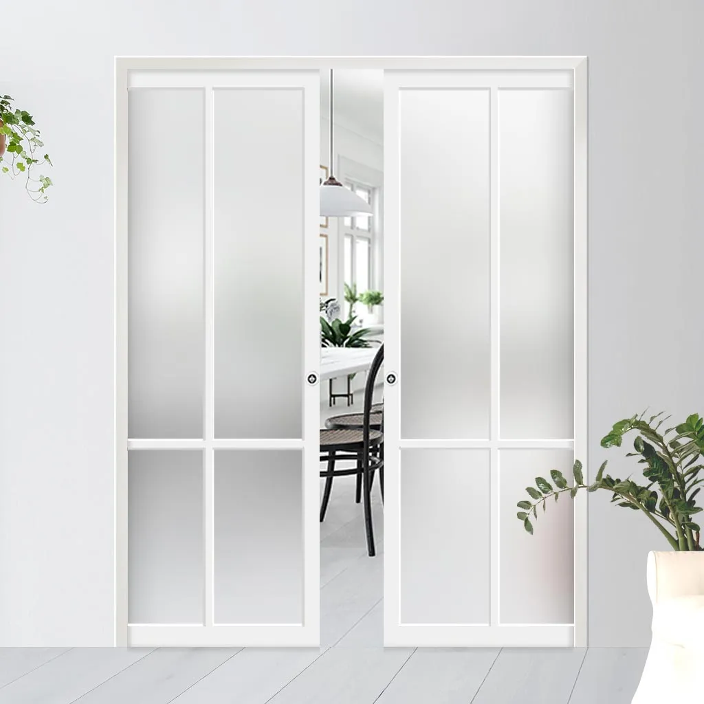 Bespoke Handmade Eco-Urban® Bronx 4 Pane Double Evokit Pocket Door DD6315SG - Frosted Glass - Colour Options