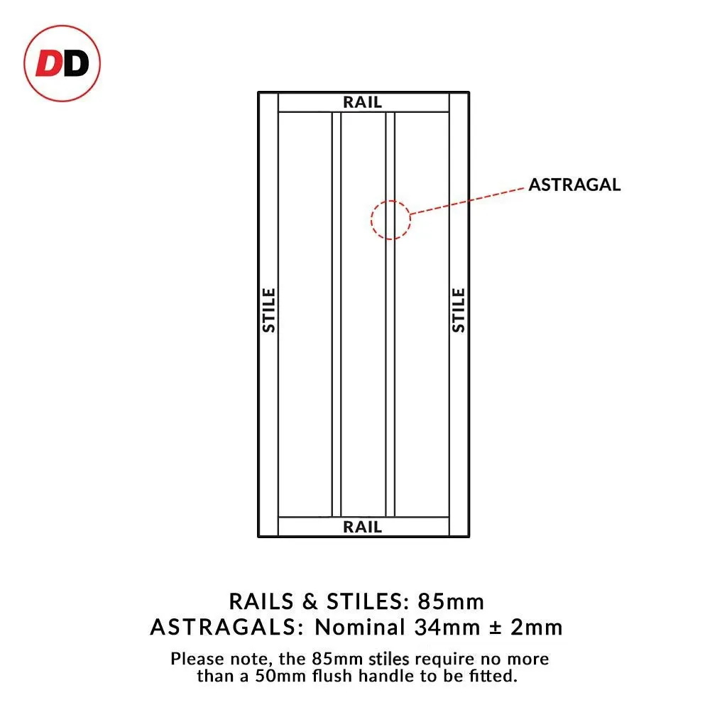 Bespoke Handmade Eco-Urban® Cornwall 1 Pane 2 Panel Single Evokit Pocket Door DD6404SG Frosted Glass - Colour Options