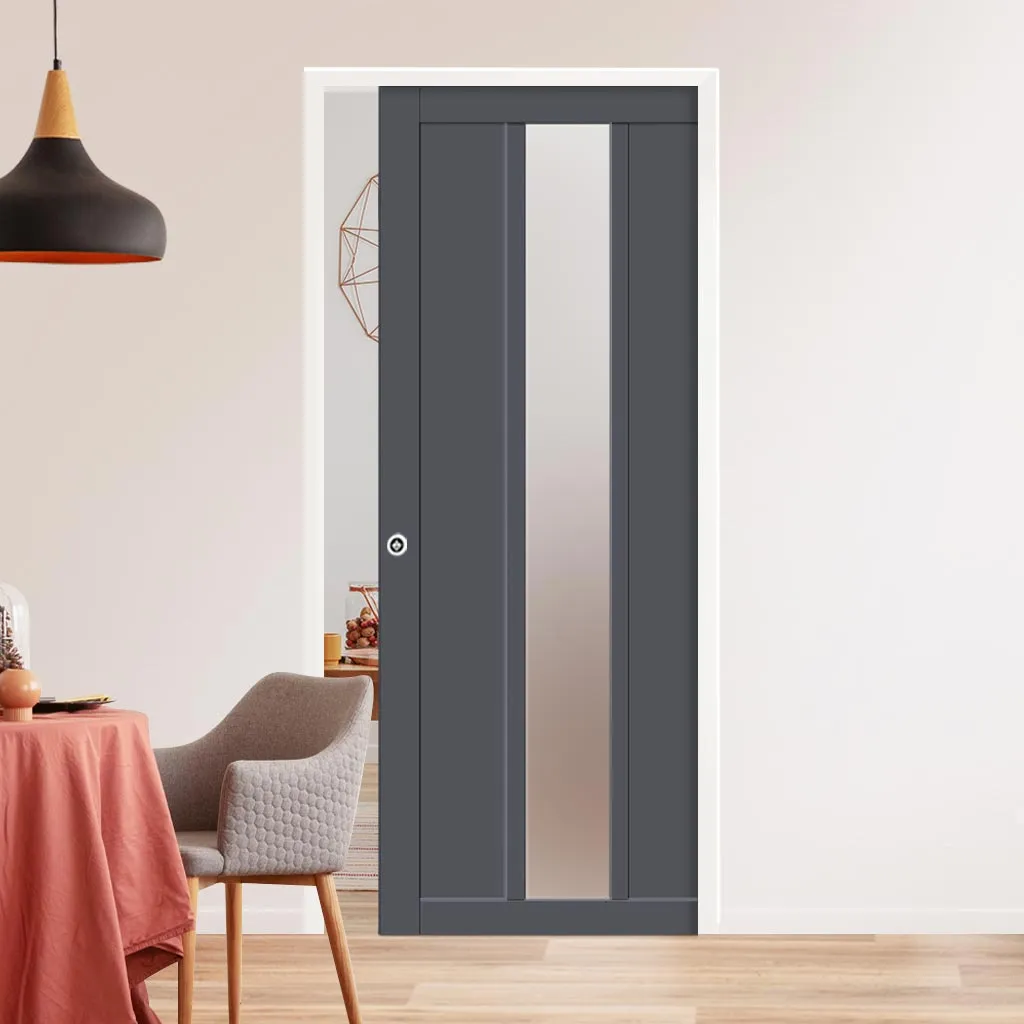 Bespoke Handmade Eco-Urban® Cornwall 1 Pane 2 Panel Single Evokit Pocket Door DD6404SG Frosted Glass - Colour Options