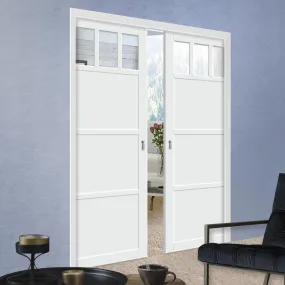 Bespoke Handmade Eco-Urban® Lagos 3 Pane 3 Panel Double Evokit Pocket Door DD6427G Clear Glass - Colour Options