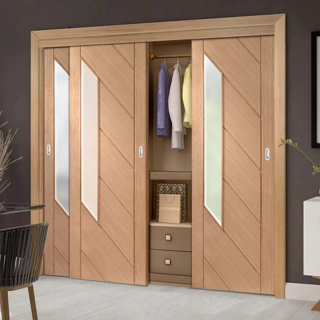 Bespoke Monza Oak Glazed 3 Door Maximal Wardrobe and Frame Kit