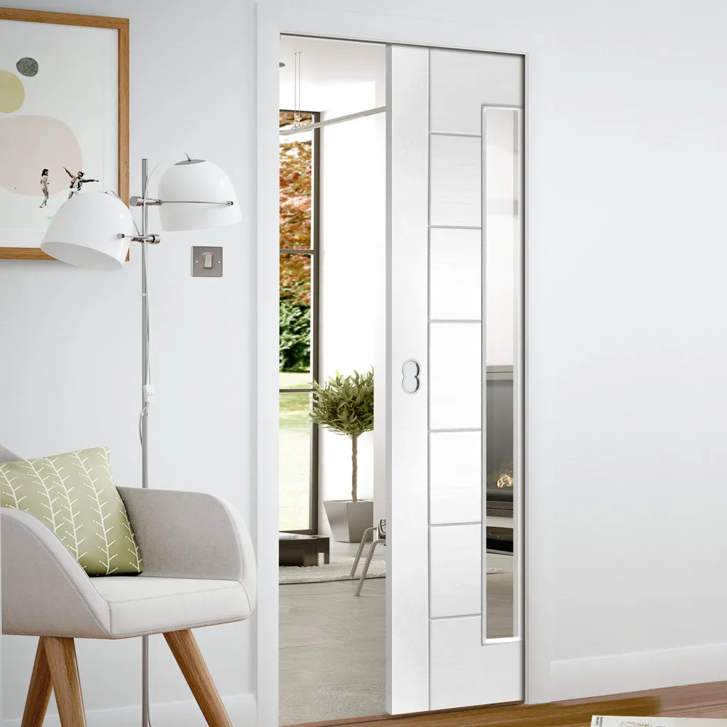 Bespoke Palermo 1L White Primed Glazed Single Pocket Door