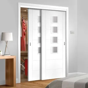 Bespoke Palermo Glazed 2 Door Maximal Wardrobe and Frame Kit - White Primed - White Primed