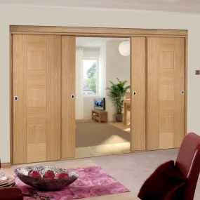 Bespoke Pass-Easi Catalonia Flush Oak Door - 4 Sliding Doors and Frame Kit - Prefinished