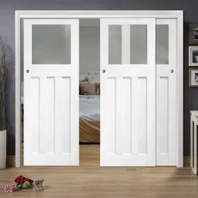 Bespoke Pass-Easi DX 1930's Glazed - 3 Sliding Doors and Frame Kit - White Primed