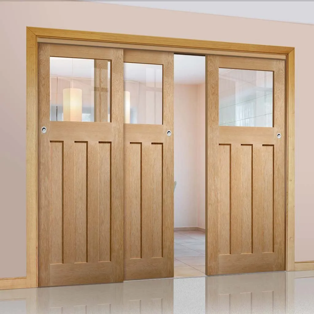 Bespoke Pass-Easi DX 1930's Oak Glazed - 3 Sliding Doors and Frame Kit - Prefinished