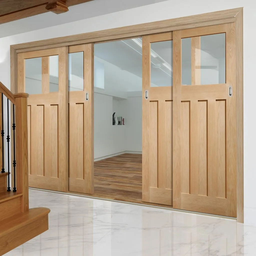 Bespoke Pass-Easi DX Oak 1930's Glazed - 4 Sliding Doors and Frame Kit