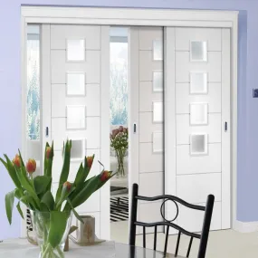 Bespoke Pass-Easi Palermo Glazed - 3 Sliding Doors and Frame Kit - White Primed