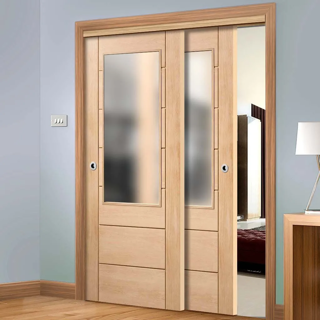 Bespoke Pass-Easi Palermo Oak 2XG Glazed - 2 Sliding Doors and Frame Kit