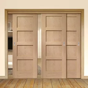 Bespoke Pass-Easi Shaker Oak 4 Panel - 3 Sliding Doors and Frame Kit - Prefinished