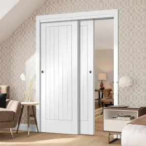 Bespoke Pass-Easi Suffolk Flush - 2 Sliding Doors and Frame Kit - White Primed