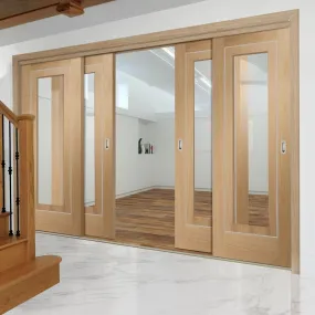 Bespoke Pass-Easi Varese Oak Glazed - 4 Sliding Doors and Frame Kit - Aluminium Inlay - Prefinished