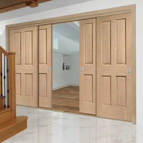 Bespoke Pass-Easi Victorian Oak 4 Panel - 4 Sliding Doors and Frame Kit