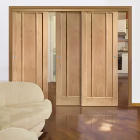 Bespoke Pass-Easi Worcester Oak 3 Panel - 3 Sliding Doors and Frame Kit - Prefinished