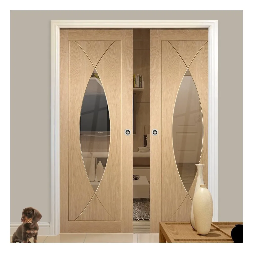 Bespoke Pesaro Oak Glazed Double Pocket Door